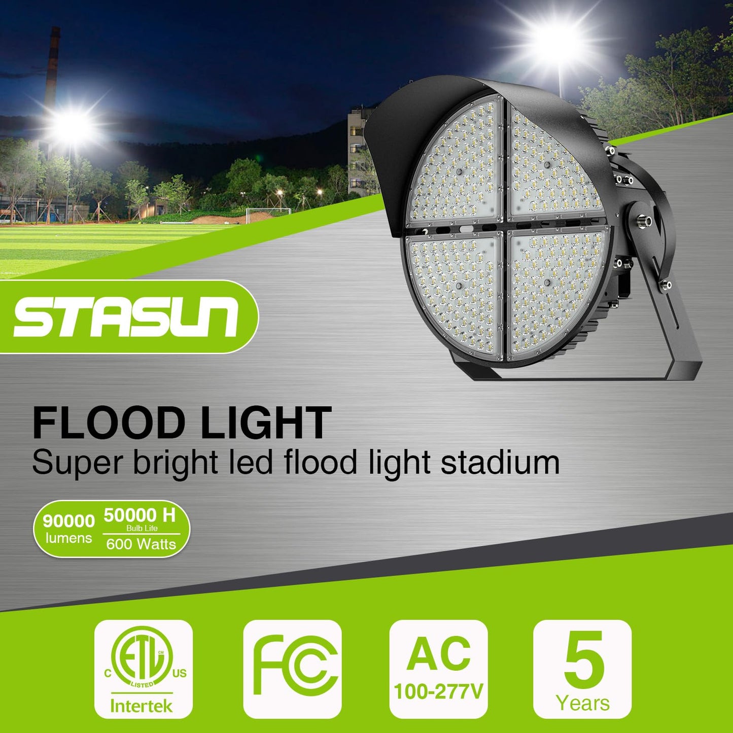 600W LED Stadium Light Ultra-Bright, 90000LM, Waterproof, IP66, 5000K Color Temperature, for Stadium, Basketball, Football Court - Outdoor Solar Outlet