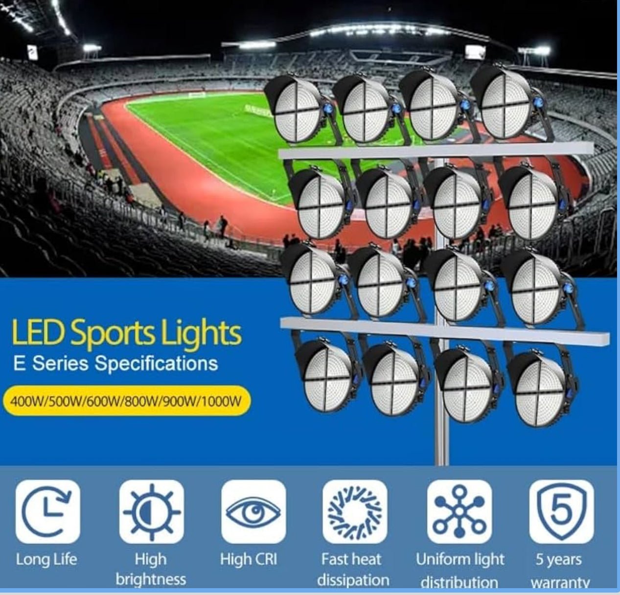 600W LED Stadium Light Ultra-Bright, 90000LM, Waterproof, IP66, 5000K Color Temperature, for Stadium, Basketball, Football Court - Outdoor Solar Outlet