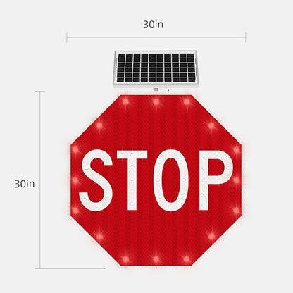 Stop Sign 30x30, Aresign Solar Powered LED Flashing Stop Sign, Aluminum Octagon Road Signs Traffic LED Blinking Street Warning Sign,Heavy Duty