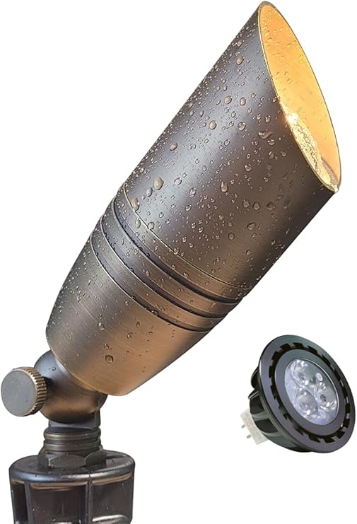 Brass Landscape Spotlights 1-Pack with MR16 Bulb(S02), 12V Low Voltage Landscape Lighting 2700K