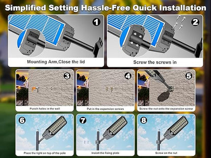 6500W Solar Street Light 7000K 800000LM Auto On/Off Dusk to Dawn IP67 Waterproof Motion Sensor - Outdoor Solar Outlet