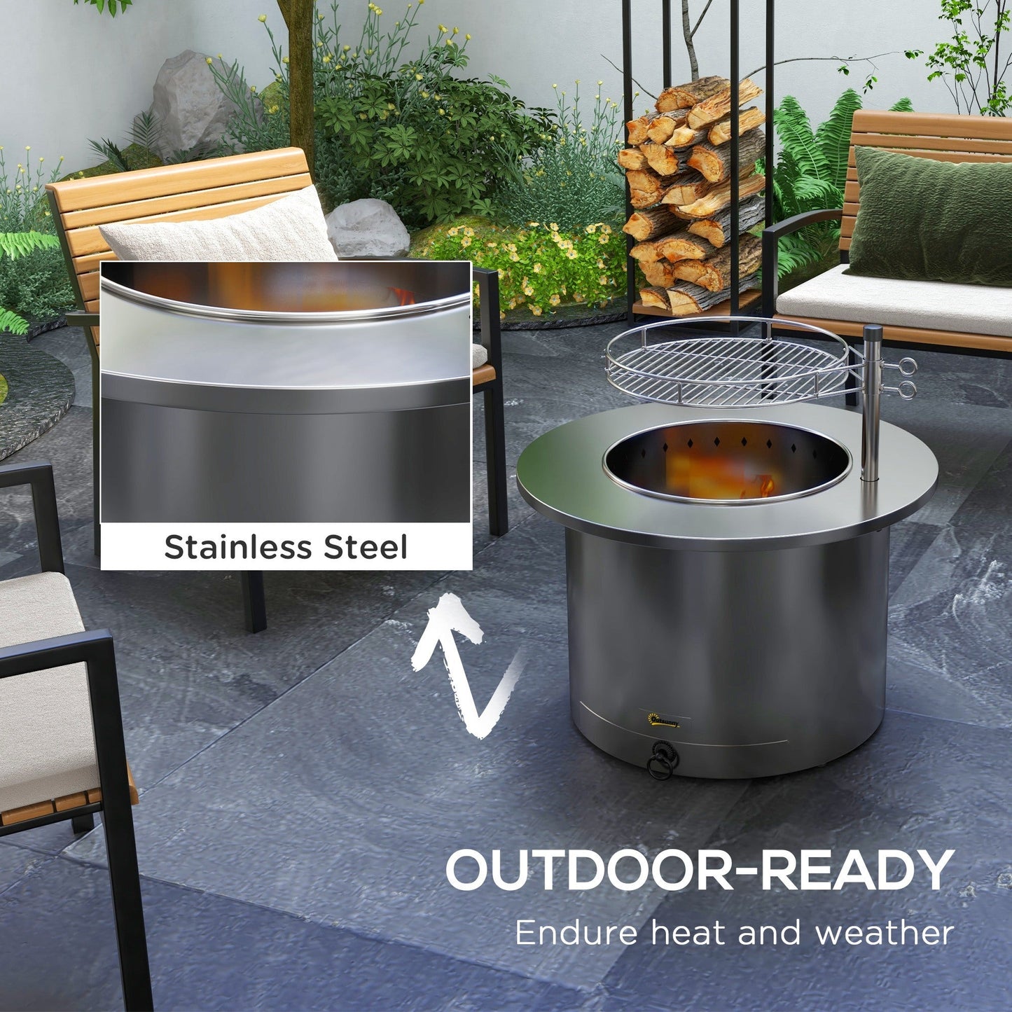 2-in-1 Portable Stainless Smokeless Fire Pit and Grill for Campfire, BBQ, Picnic