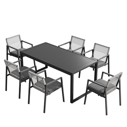 Modern 7-Piece Outdoor Dining Table & Woven Back Chair Set