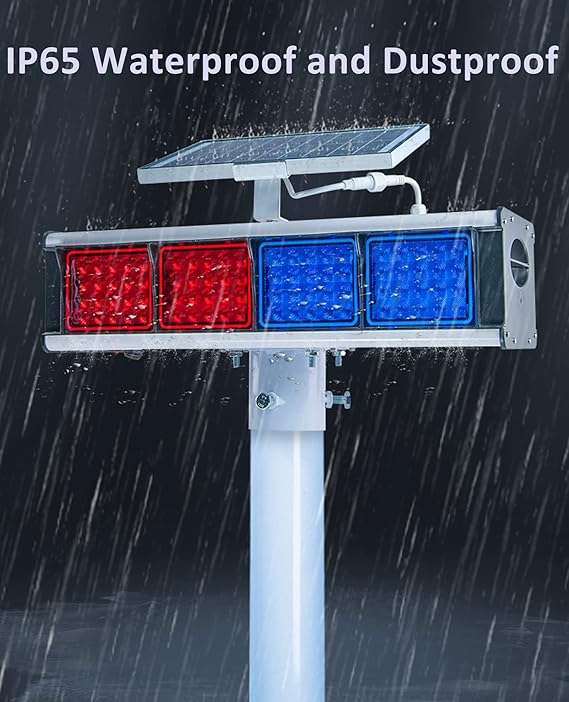 Solar Strobe Light Red and Blue Double-Sided Security Alarm Lights IP65 Waterproof LED Beacon Warning Flashing Lights with Light Control Switch for Traffic