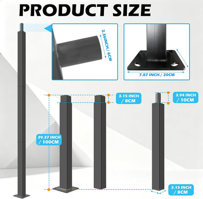 LumenX 10 Ft Square Street Light Pole – Heavy-Duty Split Metal Lamp Post with Base Plate & Anchor Bolts