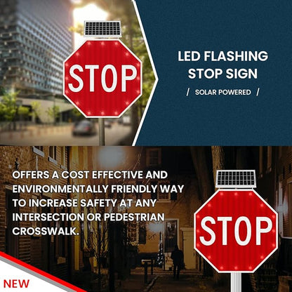 Stop Sign 30x30, Aresign Solar Powered LED Flashing Stop Sign, Aluminum Octagon Road Signs Traffic LED Blinking Street Warning Sign,Heavy Duty