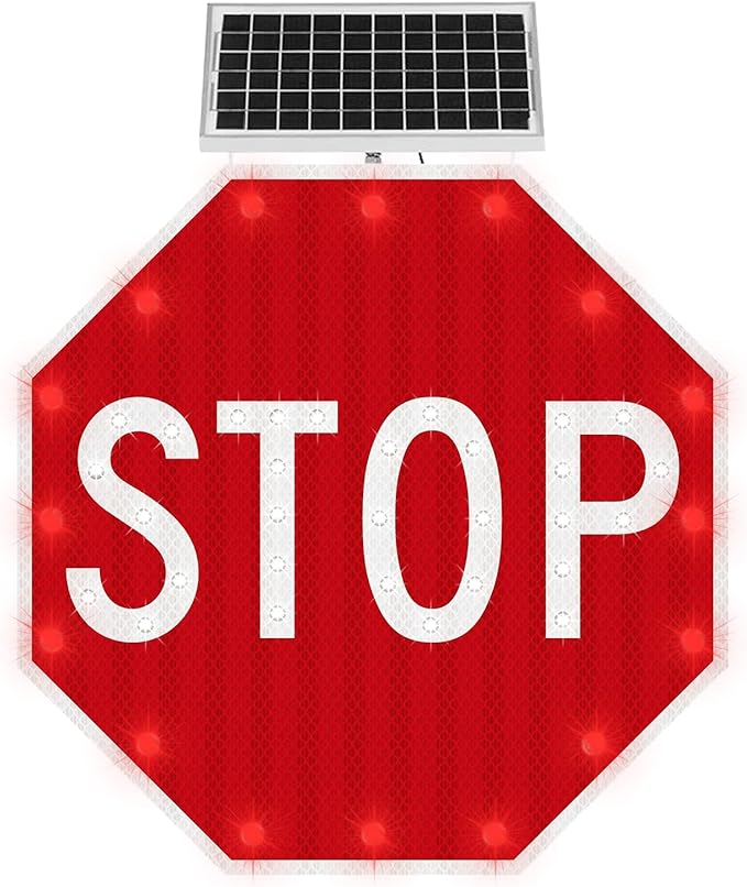 Stop Sign 30x30, Aresign Solar Powered LED Flashing Stop Sign, Aluminum Octagon Road Signs Traffic LED Blinking Street Warning Sign,Heavy Duty