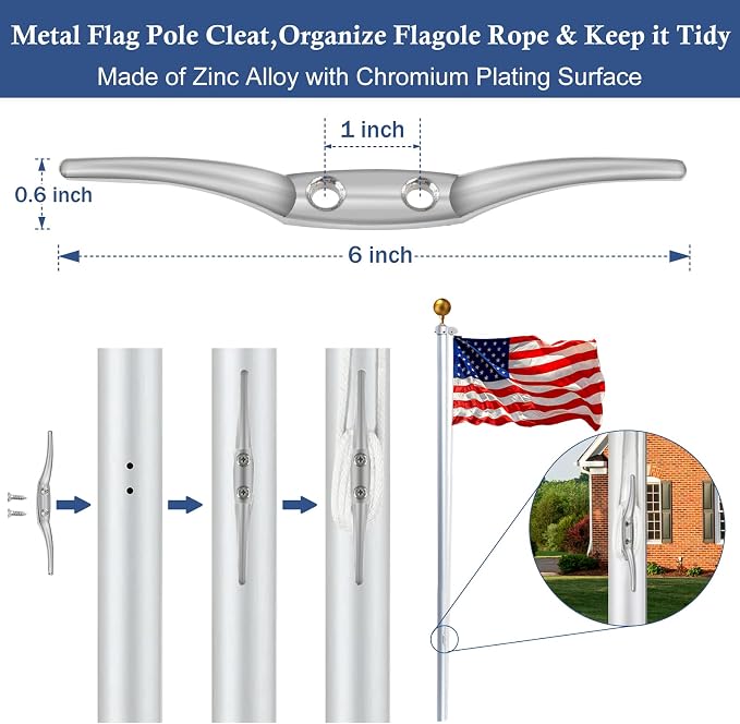 LumenX Complete Flagpole Repair Kit for 1.6"–2" Poles – 50FT Halyard Rope, Gold Ball, Pulley, Cleat & Swivel Clips