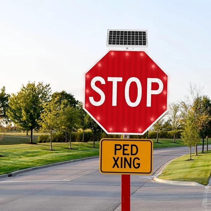 Stop Sign 30x30, Aresign Solar Powered LED Flashing Stop Sign, Aluminum Octagon Road Signs Traffic LED Blinking Street Warning Sign,Heavy Duty