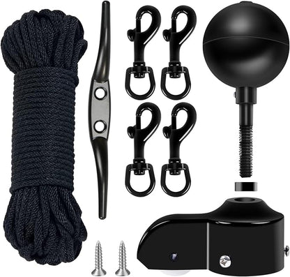 LumenX Complete Flagpole Repair Kit for 1.6"–2" Poles – 50FT Halyard Rope, Gold Ball, Pulley, Cleat & Swivel Clips
