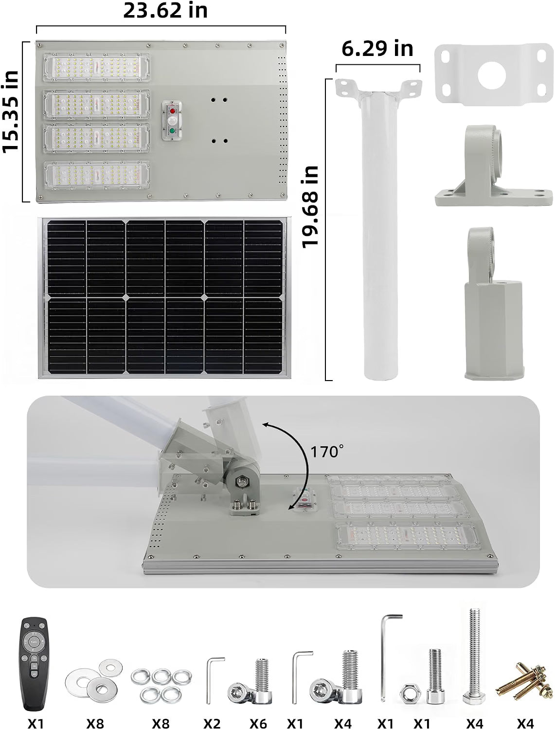 5500W Aluminum Frame Solar Street Light – 100,000LM, Motion Sensor, Dusk-to-Dawn, Remote Control, IP65