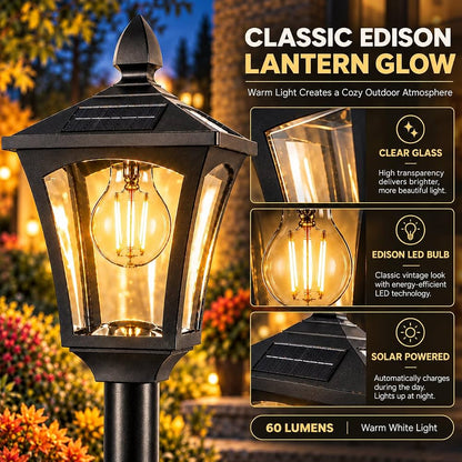 76 Inch Solar Lamp Post Light Outdoor with Planter – 70 Lumens, 4 Adjustable Heights, Black - Outdoor Solar Outlet