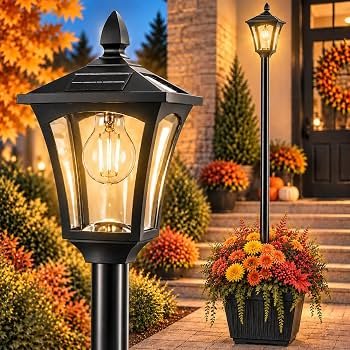 76 Inch Solar Lamp Post Light Outdoor with Planter – 70 Lumens, 4 Adjustable Heights, Black - Outdoor Solar Outlet