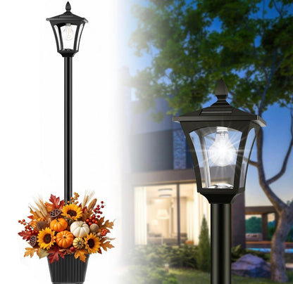 76 Inch Solar Lamp Post Light Outdoor with Planter – 70 Lumens, 4 Adjustable Heights, Black - Outdoor Solar Outlet