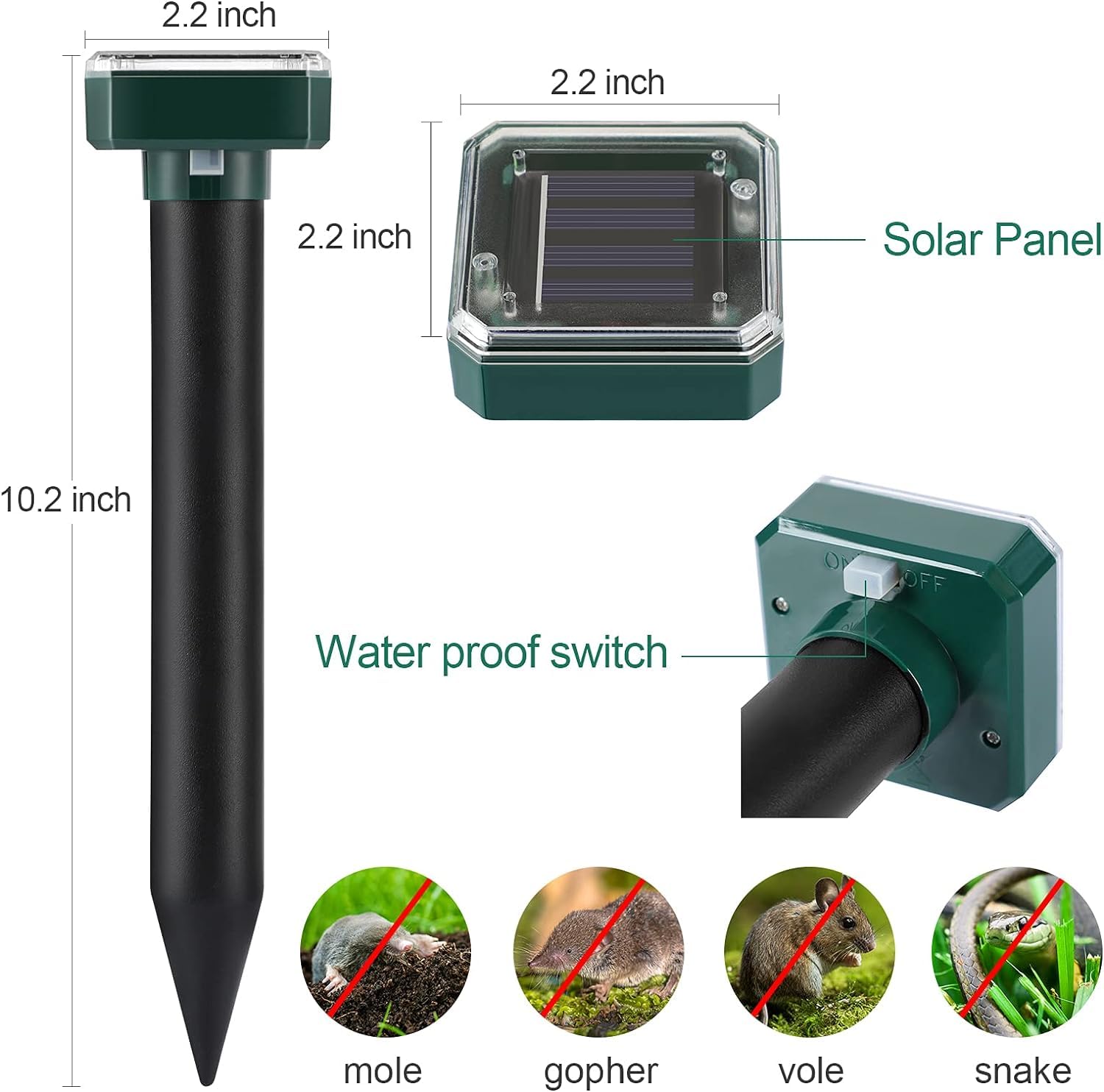8 Pack Mole Repellent Solar Sonic Groundhog Repeller Gopher Deterrent Vole - Outdoor Solar Outlet