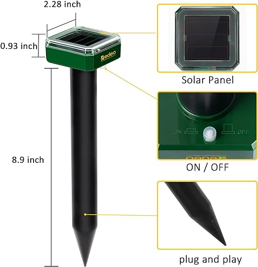 8 Pack Mole Repellent Solar Sonic Groundhog Repeller Gopher Deterrent Vole - Outdoor Solar Outlet