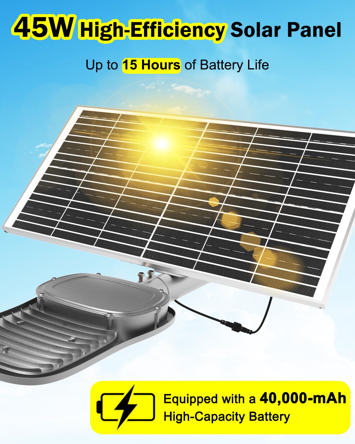 8000W Aluminum Frame Solar Street Light Solar Parking Lot 20000LM, Outdoor, Dusk to Dawn, Waterproof, IP65, Remote - Outdoor Solar Outlet