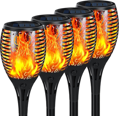 4-Pack Solar Flickering Flame Torch Lights – 23 Inch, 33 LEDs, Dusk-to-Dawn, IP65 Outdoor Lights