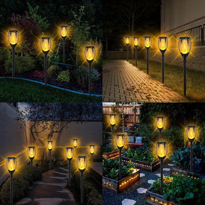 4-Pack Solar Flickering Flame Torch Lights – 23 Inch, 33 LEDs, Dusk-to-Dawn, IP65 Outdoor Lights