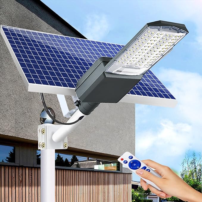 3500W Solar Street Lights Outdoor, IP67 Commercial Parking Lot Light Dusk to Dawn, 7000K Solar Security Flood Lights Solar Led Lamp with Remote Control for Basketball Court, Road, Playground