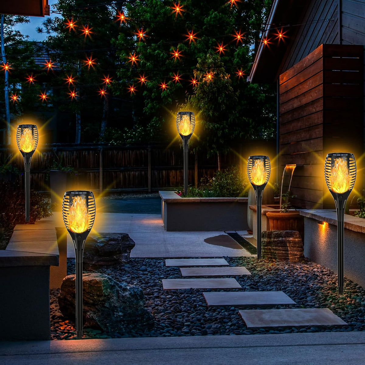 4-Pack Solar Flickering Flame Torch Lights – 23 Inch, 33 LEDs, Dusk-to-Dawn, IP65 Outdoor Lights