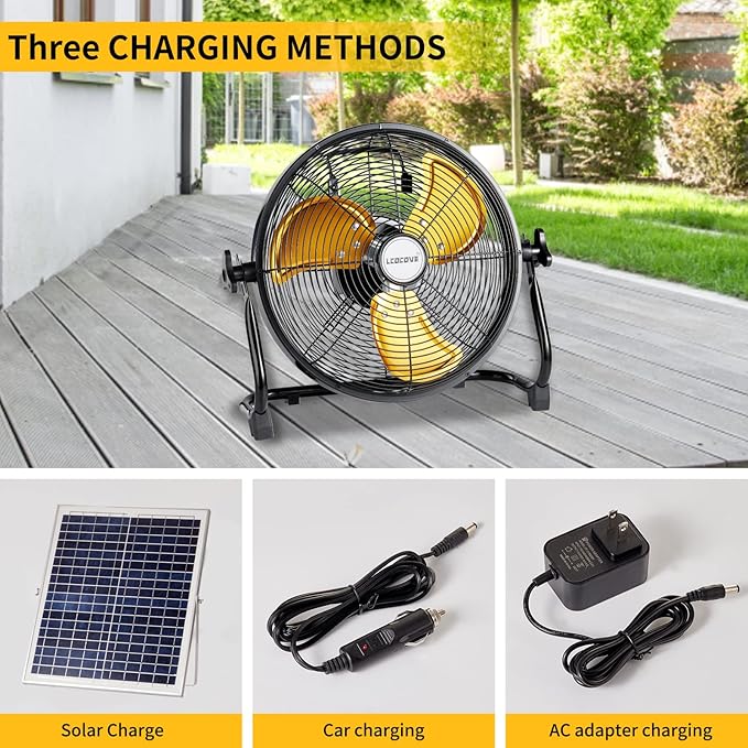 Battery Operated Solar Fan, Solar Powered Portable Fan Can Running 5-24 Hours,Rechargable Fan with USB Output For Emergency Situation