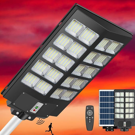 800W Commercial Solar Street Lights Dusk to Dawn , Motion Sensor, 75000LM for Street with Remote Control