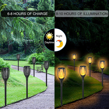 4-Pack Solar Flickering Flame Torch Lights – 23 Inch, 33 LEDs, Dusk-to-Dawn, IP65 Outdoor Lights