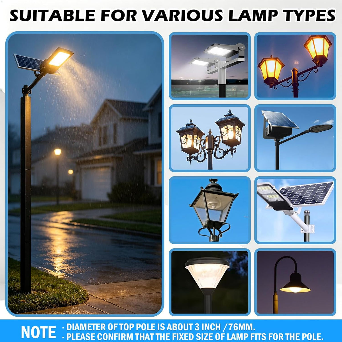 LumenX 10 Ft Square Street Light Pole – Heavy-Duty Split Metal Lamp Post with Base Plate & Anchor Bolts
