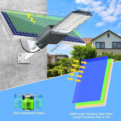 3500W Solar Street Lights Outdoor, IP67 Commercial Parking Lot Light Dusk to Dawn, 7000K Solar Security Flood Lights Solar Led Lamp with Remote Control for Basketball Court, Road, Playground