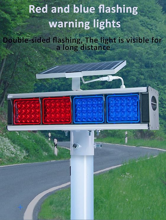 Solar Strobe Light Red and Blue Double-Sided Security Alarm Lights IP65 Waterproof LED Beacon Warning Flashing Lights with Light Control Switch for Traffic