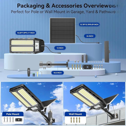 8500W Solar Street Lights Outdoor, 6500K Dusk to Dawn, LED Wide Angle Lamp with Motion Sensor and Remote Control - Outdoor Solar Outlet
