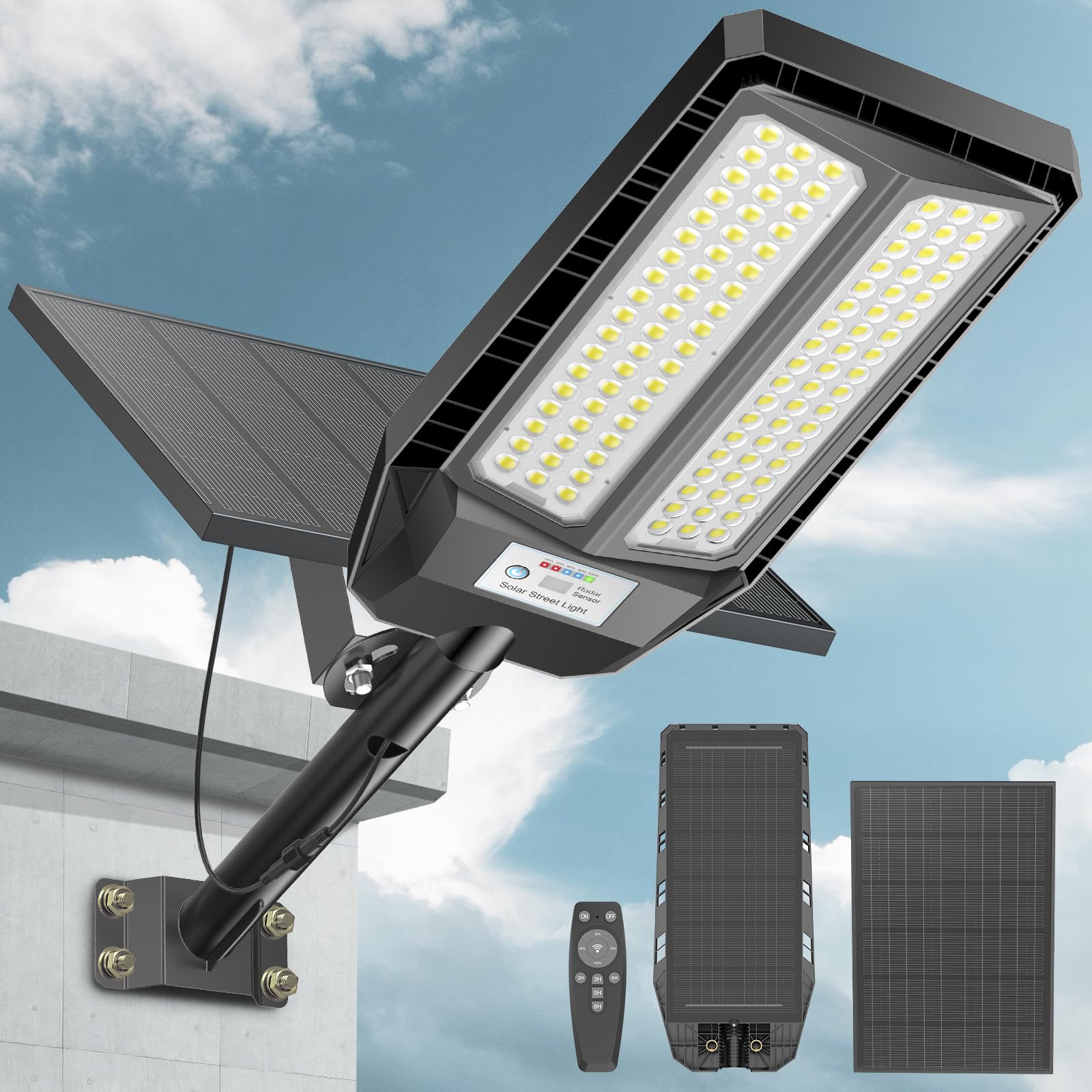 8500W Solar Street Lights Outdoor, 6500K Dusk to Dawn, LED Wide Angle Lamp with Motion Sensor and Remote Control - Outdoor Solar Outlet