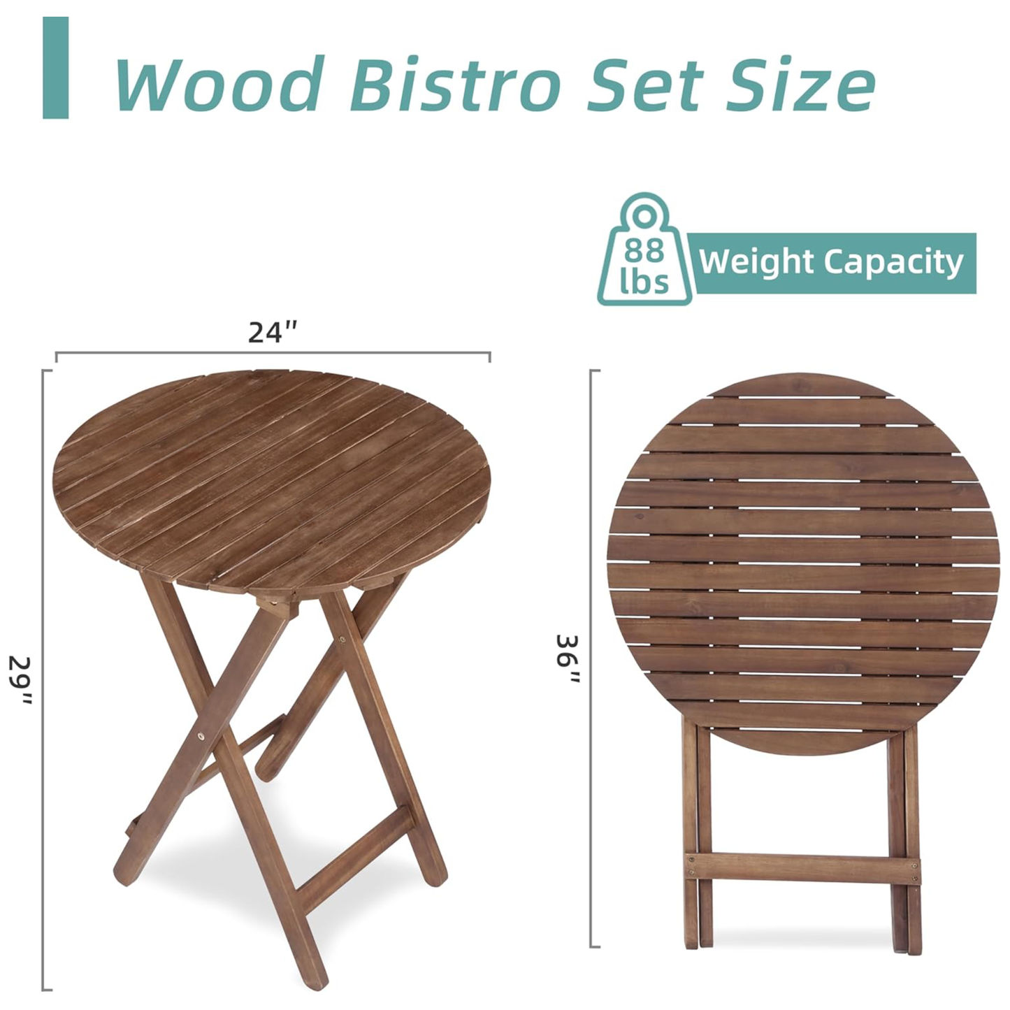 3 Piece Acacia Wood Outdoor Bistro Set