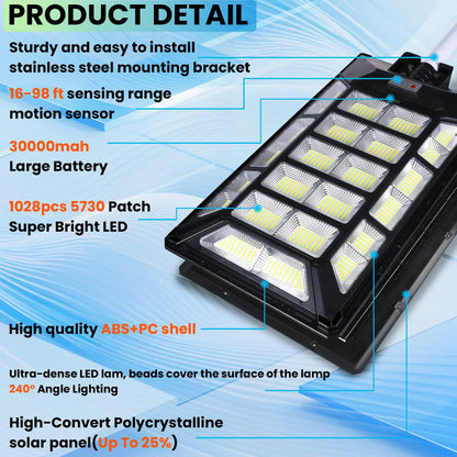 8800W Solar Street Lights Outdoor Waterproof 6500K Dusk to Dawn 180000 Lumen Motion Sensor Super Bright Solar Parking Lot Light - Outdoor Solar Outlet