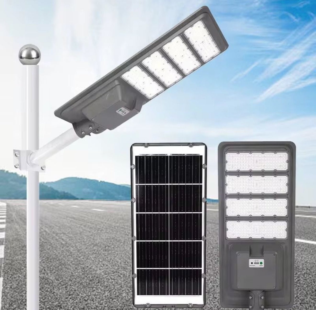 9000W Aluminum Frame All In One Solar Street /Parking Lights Motion Sensor, Dusk to Dawn 180000LM with Remote Control - Outdoor Solar Outlet