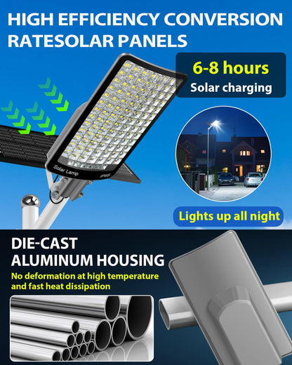 9000W Solar Street Light Aluminum Outdoor, Solar Lights Outdoor Waterproof IP65, 190,000 Lumen Solar Flood Lights with Remote - Outdoor Solar Outlet