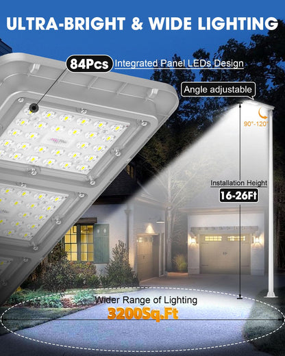 9000W Solar Street Light Outdoor Waterproof, Flood Light Dusk to Dawn with 60,000mAh LiFePO4 Battery & Motion Sensor, LED Security Lights Solar Powered for Parking Lot/Yard/Garage (Copy) - Outdoor Solar Outlet