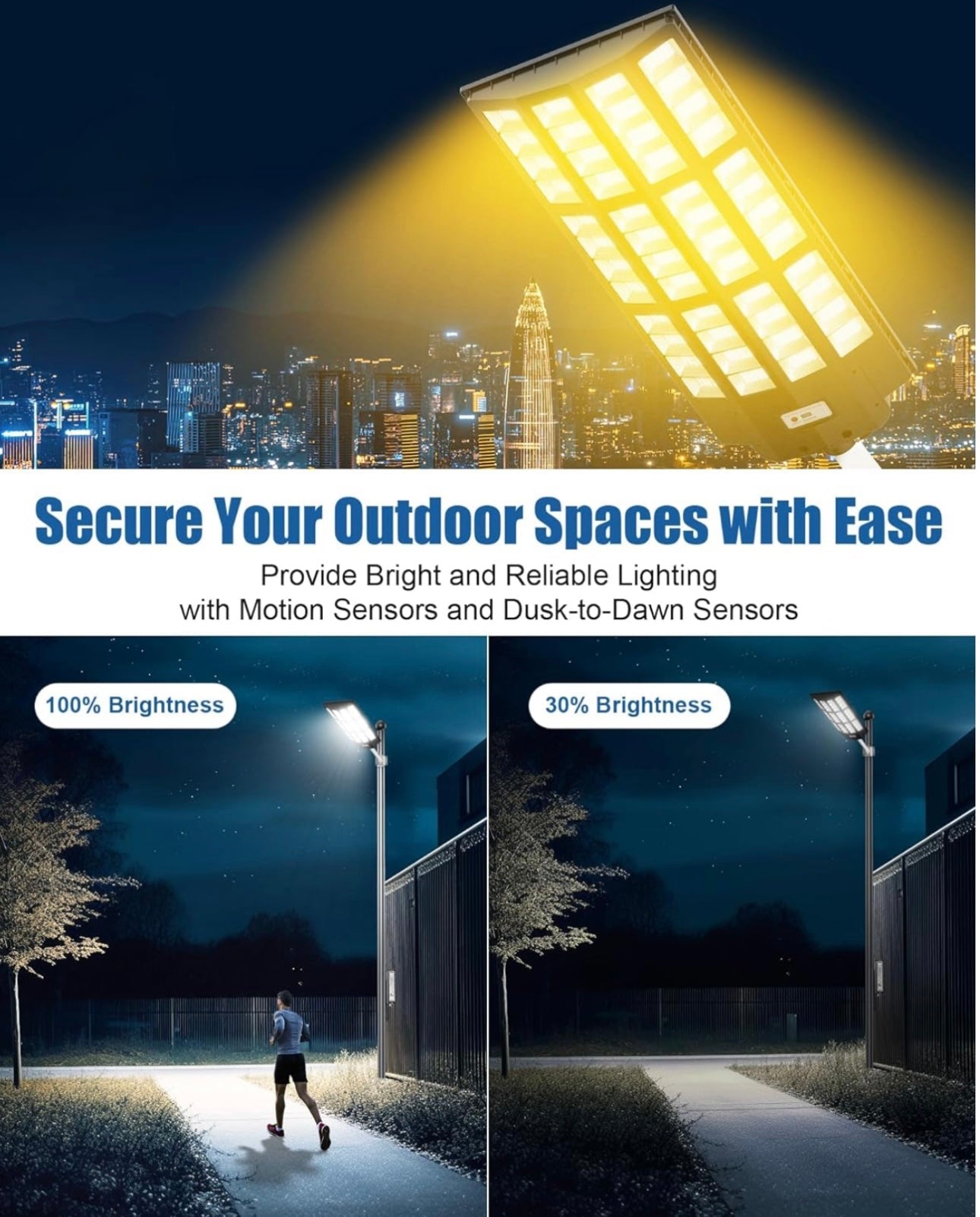 9000W Solar Street Light - Tri-Color 3000K/4000K/6500K Dimmable Solar Motion Sensor Light Outdoor, IP66 Waterproof Solar Dusk to Dawn Lights - Outdoor Solar Outlet