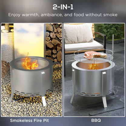 2-in-1 Portable Smokeless Fire Pit with Grill for Backyard Patio Picnic, Camping, Bonfire