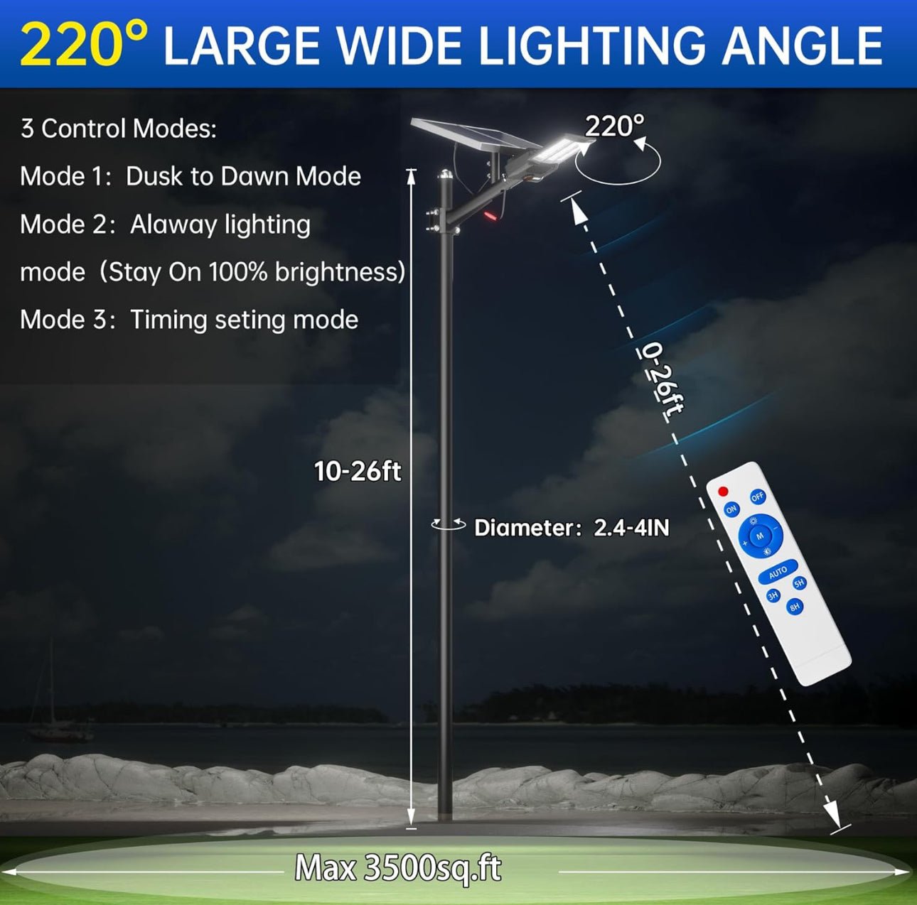 9500W Aluminum Solar Street Lights Outdoor, 500000LM High Powered Commercial Parking Lot Lights 6500K Dusk to Dawn with Remote - Outdoor Solar Outlet