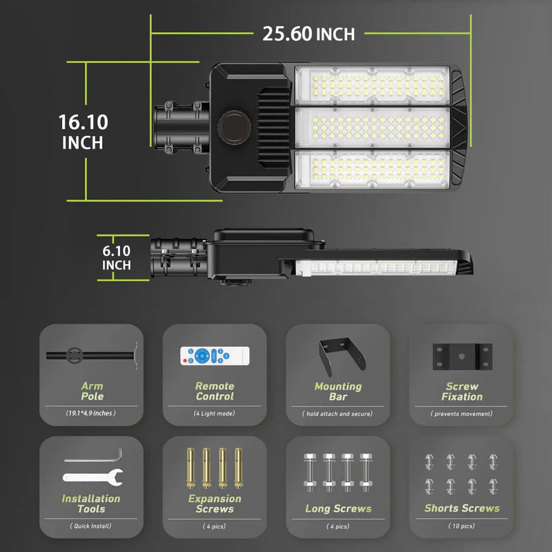 9500W Aluminum Solar Street Lights Outdoor, 500000LM High Powered Commercial Parking Lot Lights 6500K Dusk to Dawn with Remote - Outdoor Solar Outlet