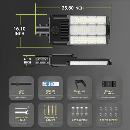 9500W Aluminum Solar Street Lights Outdoor, 500000LM High Powered Commercial Parking Lot Lights 6500K Dusk to Dawn with Remote - Outdoor Solar Outlet