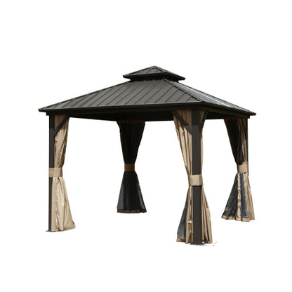 All-Season 8x8ft Hardtop Gazebo: Aluminum Frame, Double Roof, Curtains, & Netting for Protection from Sun, Rain, & Snow