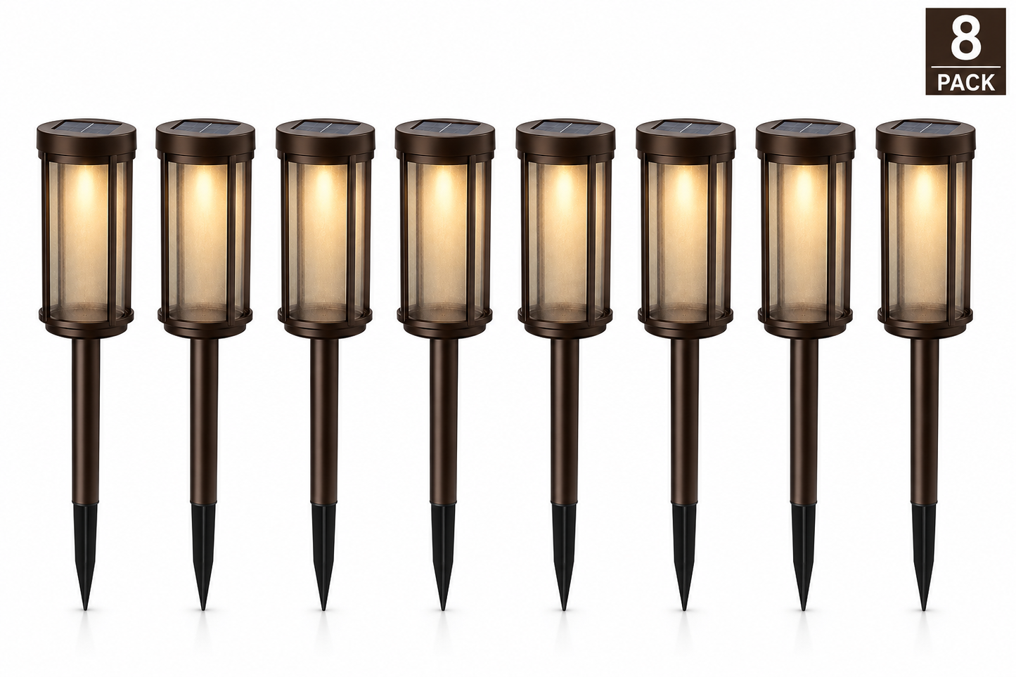 SmartYard Solar Pathway Lights Outdoor, 8-Pack Glass and Aluminum Garden Lights, IP65 Waterproof Warm White LED Lights for Walkways, Patios and Lawns