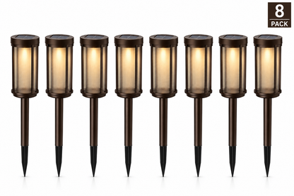 SmartYard Solar Pathway Lights Outdoor, 8-Pack Glass and Aluminum Garden Lights, IP65 Waterproof Warm White LED Lights for Walkways, Patios and Lawns
