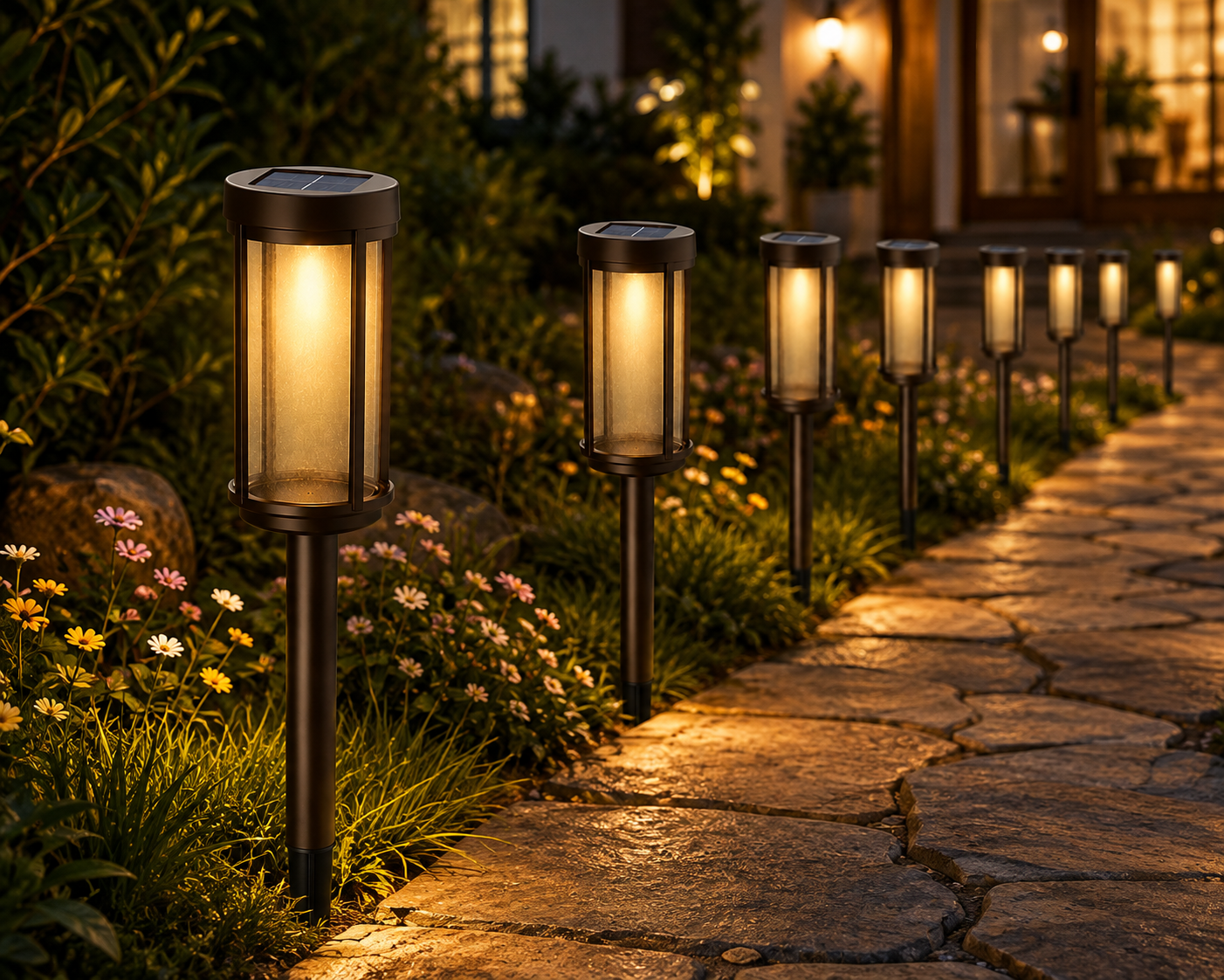 SmartYard Solar Pathway Lights Outdoor, 8-Pack Glass and Aluminum Garden Lights, IP65 Waterproof Warm White LED Lights for Walkways, Patios and Lawns
