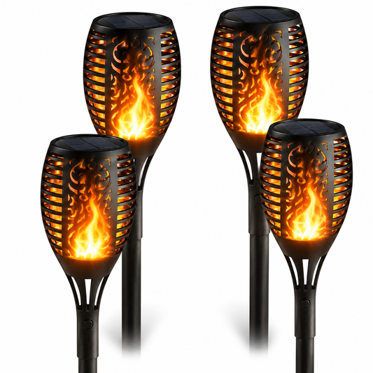 Solar LED Flame Lamp Lawn Flame Flickering Torch Light Outdoor Fire 96 LED Lights 4 Pack