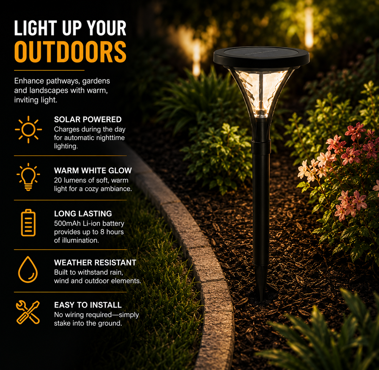 Berkley Jensen Set of 4 Aluminum Solar LED Pathway Lights, 20 Lumens, Graphite Black Finish