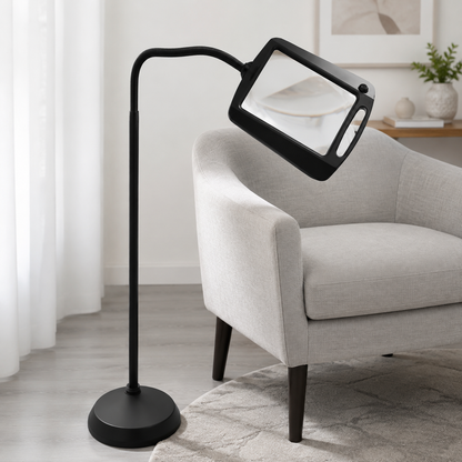 LightView Pro 8X10 - Full Page Magnifying Floor Lamp - Hands Free Magnifier with Bright LED Light for Reading - Flexible Gooseneck Holds Position